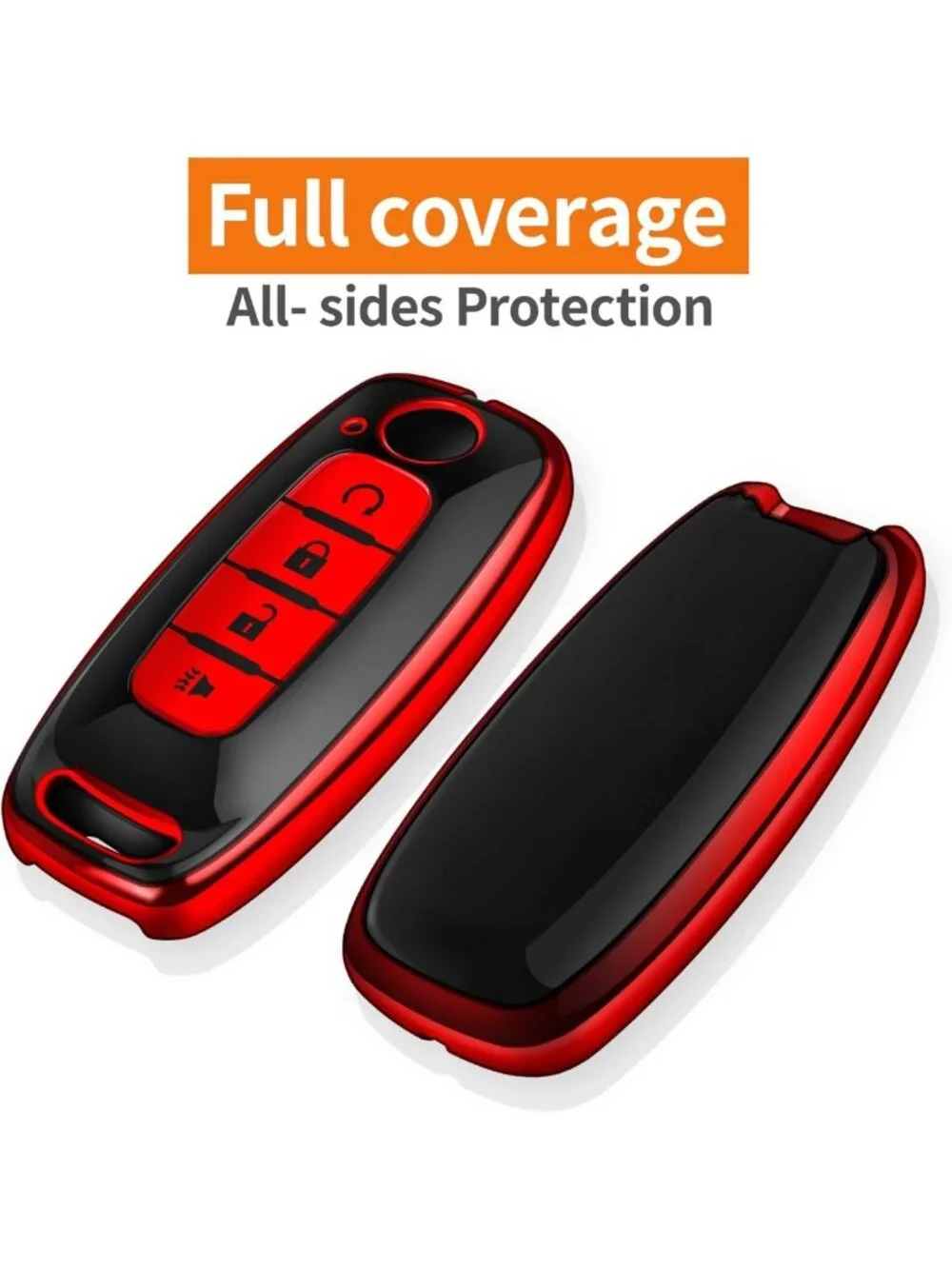 Red Leather Key Fob Cover with Soft TPU Protection for Nissan Pathfinder Rogue